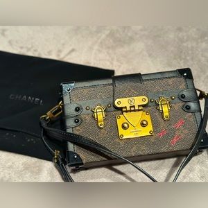 Black and brown little trunk crossbody or clutch purse